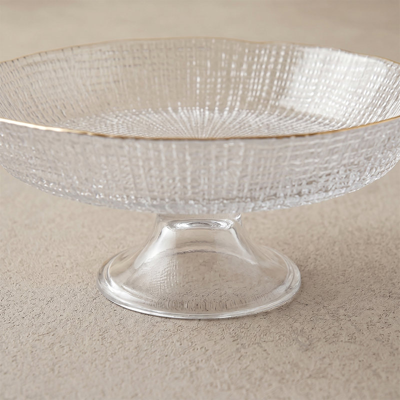 Bol à fruits en forme de losange et piédestal en verre avec rebord doré - compote à pieds pour fruits, collations et pâtisseries, centre de table scandinave