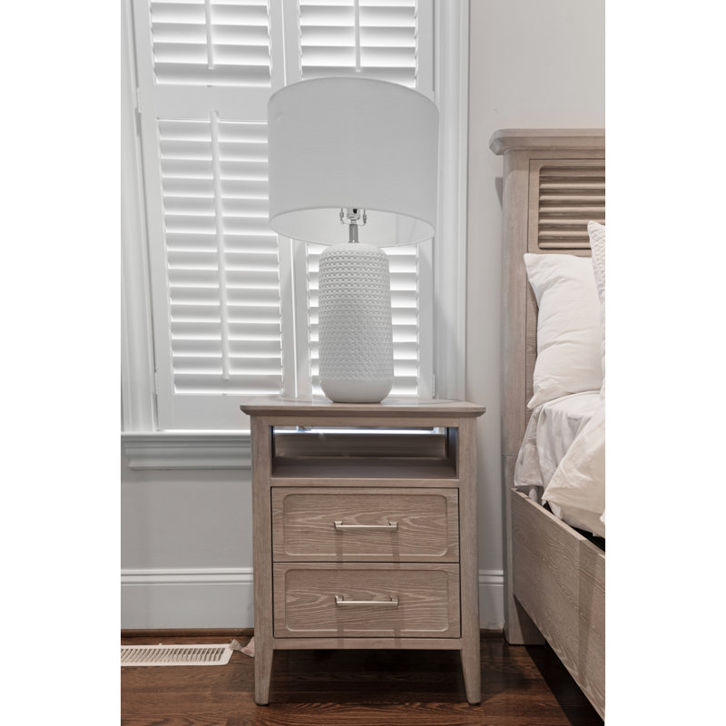 Cape May - Table de chevet 2 tiroirs avec port USB-A et USB-C - Finition bois flottant émaillé
