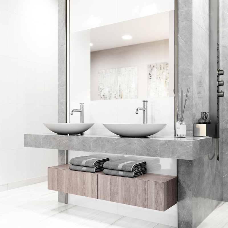 Lavabo de salle de bain vasque ovale en pierre blanche avec robinet H 12 po L 23 po x l 14 po x H 4 po Wisteria