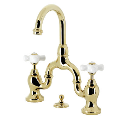 Kingston Brass English Country Two-Handle 3-Hole Deck Mount Bridge Bathroom Faucet with Brass Pop-Up