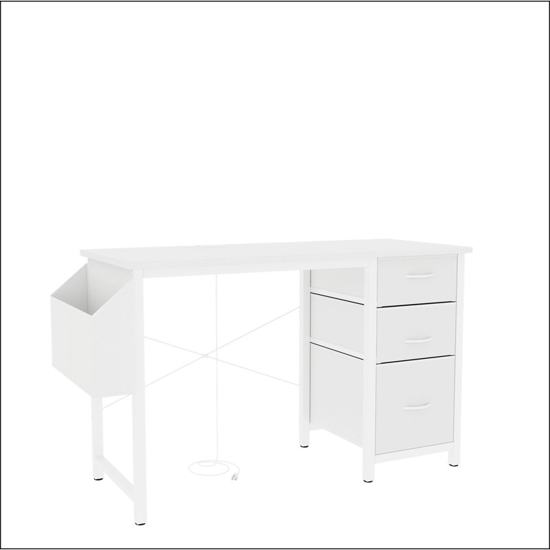 Bureau de 47,3 po avec prise de courant, 3 tiroirs, poche latérale, bureau d'étude facile à assembler, stabilité de la structure réversible pour le bureau personnel, le bureau d'ordinateur de la compagnie, la table de jeu, la coiffeuse
