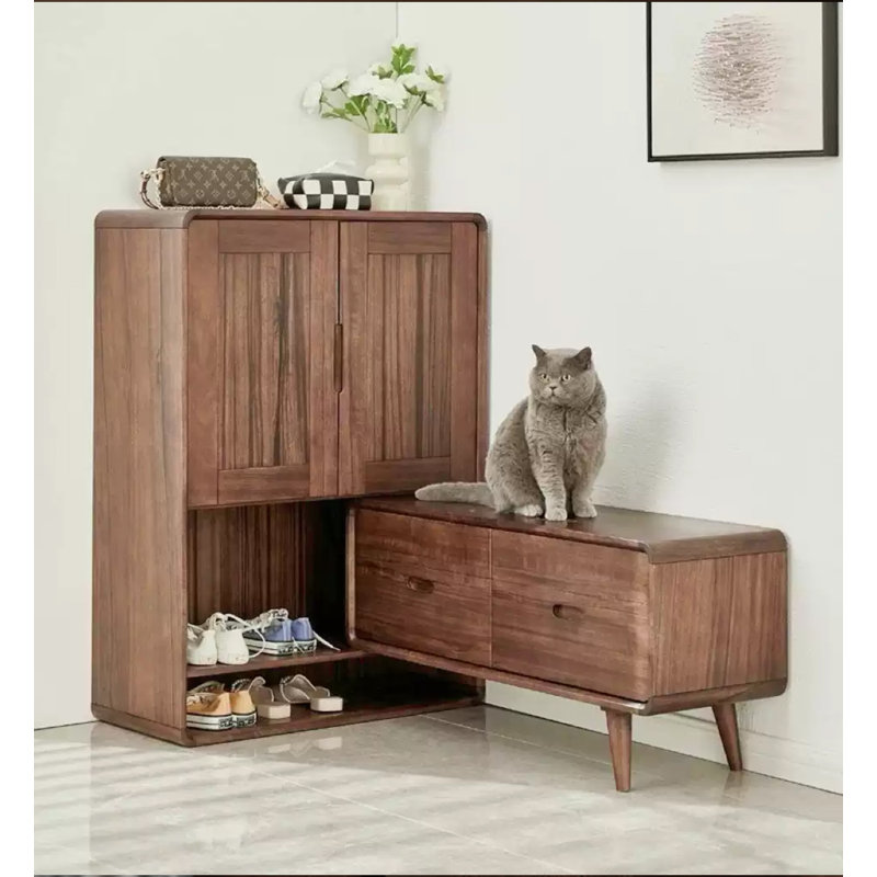 Banc et armoire modulaires en bois massif avec rangement pour chaussures