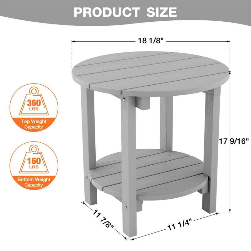 Ensemble de 2 tables d'appoint Adirondack en poly Lumber, gris, résistant aux intempéries, Gris, Mdf