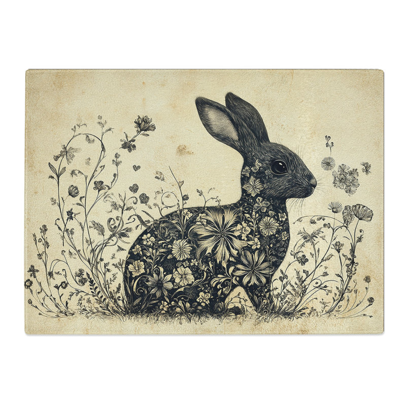 Floral Hare  Glass Chopping Board