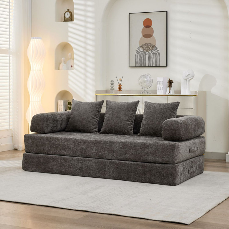 Canapé-lit convertible à matelas pliant convertible - Chaise longue multifonctionnelle en chenille avec accoudoirs pour le salon, la chambre à coucher ou le studio
