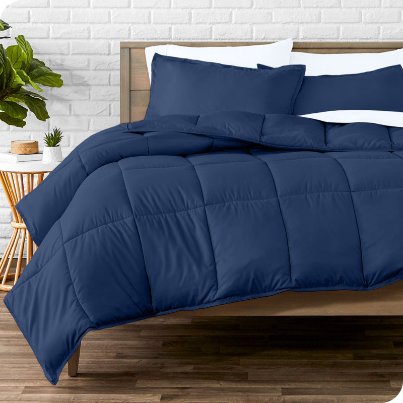 Microfiber Bed-In-A-Bag, Dark Blue/White, California King Comforter + 6 Additional Pieces