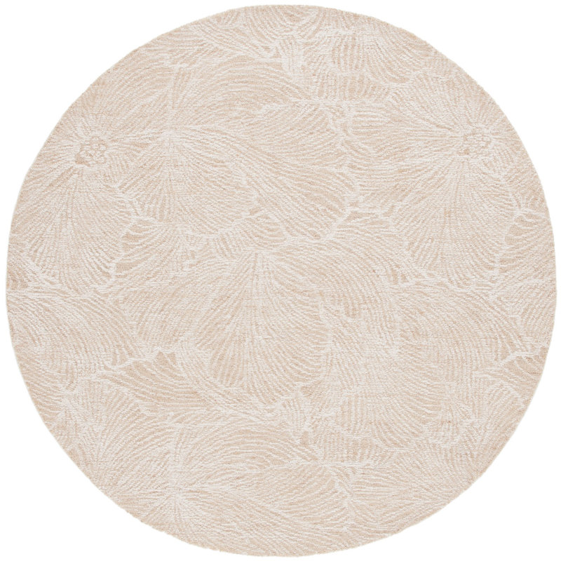 Tapis floral en laine et en coton touffeté à la main Larramore doré / ivoire, Rond 6 pi