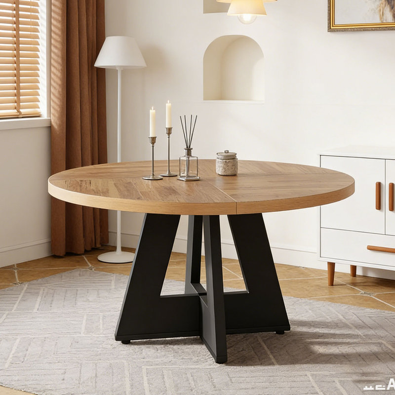 Table de salle à manger en bois pour 4 personnes, Naturel, Noir