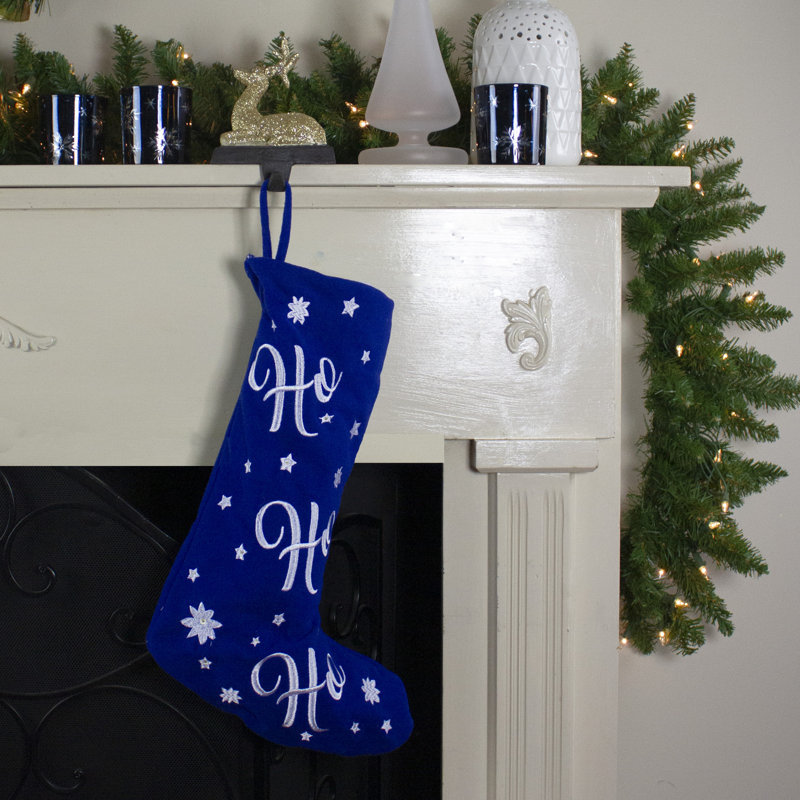 Chaussette 18 "à DEL bleu" Ho Ho Ho "avec flocons de neige blancs