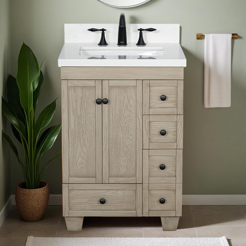 Meuble-lavabo 24 po avec lavabo Lavanti Depos - 100% bois massif de qualité supérieure, meuble-lavabo gris élégant avec armoire de rangement
