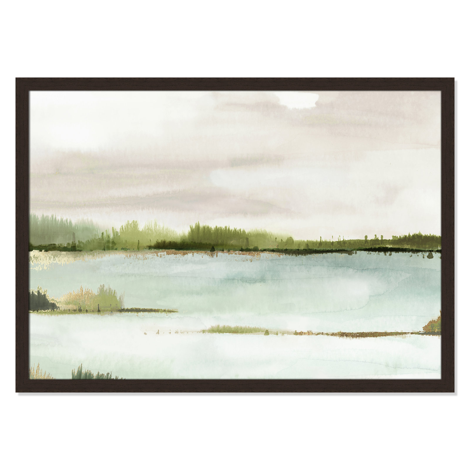 Adamsville "Silent Lake" Painting, 30.5" H x 42.5" W x 1.12" D, Walnut Framed