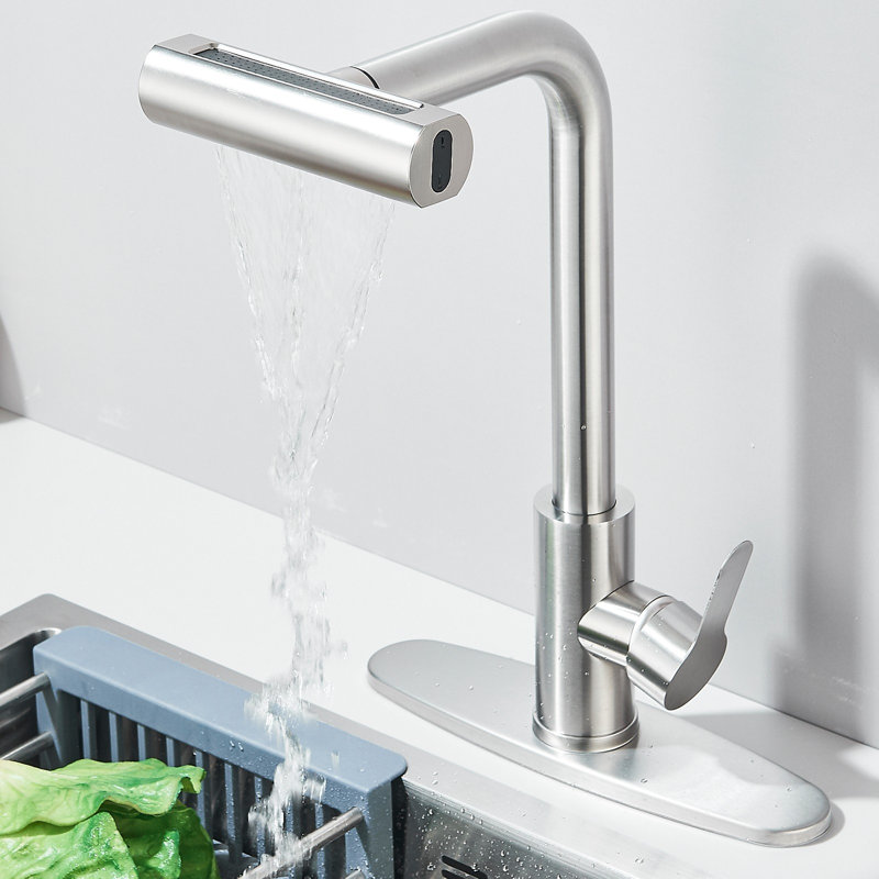 Robinet d'évier de cuisine en nickel brossé avec poignée pivotante PullDown, Nickel brossé