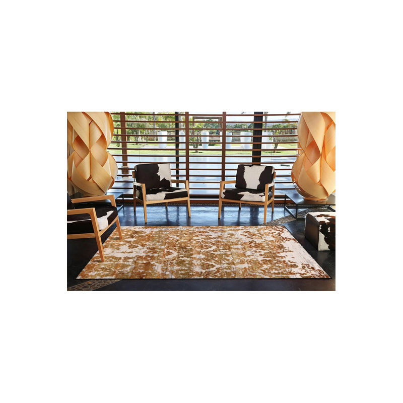 Tapis décoratif moderne peint en jaune lavable à la machine, Rectangulaire 3 pi 11 po x 5 pi 11 po