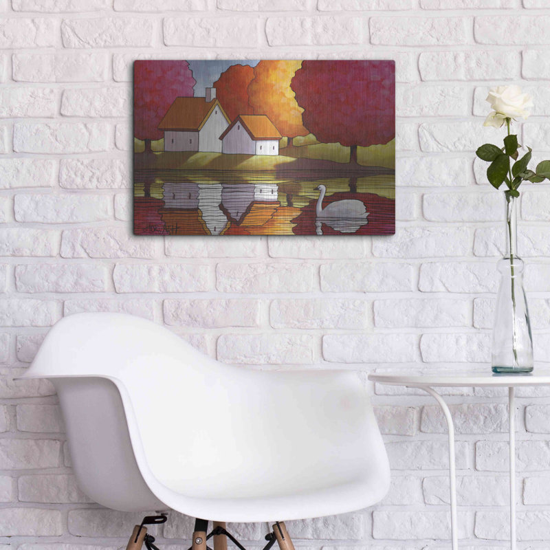 «Swan Waters Reflection» par Cathy Horvath-Buchanan, art mural en métal, 24 po x 16 po