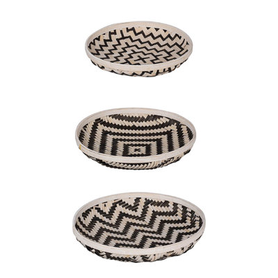 Mona Organic Wash Trays Set of 3, White Black Bamboo Woven Patterns