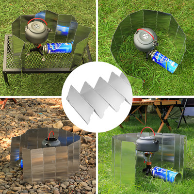 KALMORE Camping Stove Windscreen, 16 Plates Foldable Aluminum Windshield, Lightweight Portable Burner Wind Guard with Storage Bag for Backpacking, Hiking, But