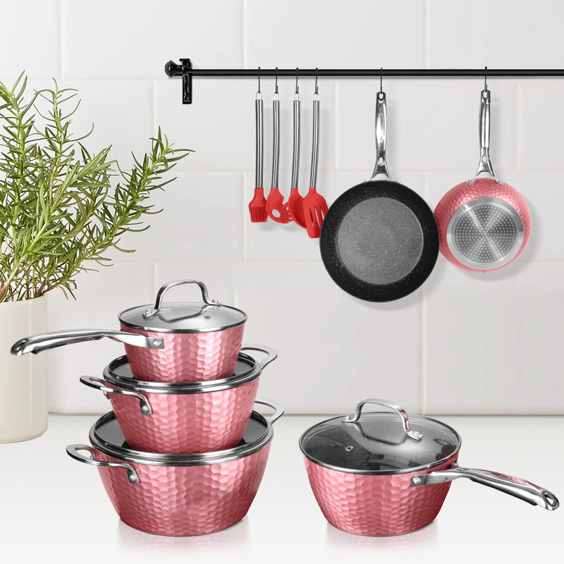 Batterie de cuisine antiadhésive en aluminium 14 pièces Kutime, Rose