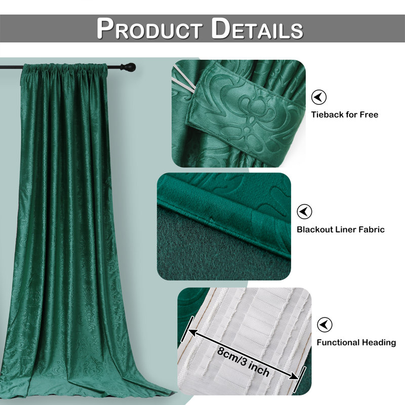 Jekhi Velvet Blackout Pair, 52" W x 84" L, Tuscany Green