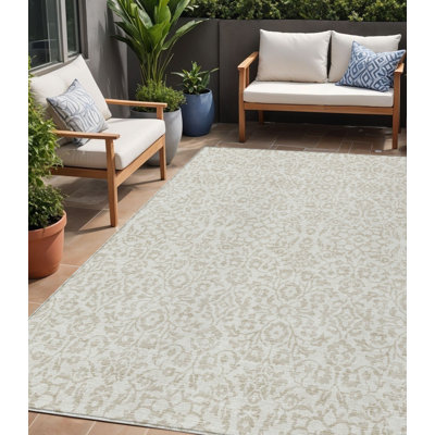 Tapis intérieur lavable damassé 5 pi x 8 pi ivoire et beige