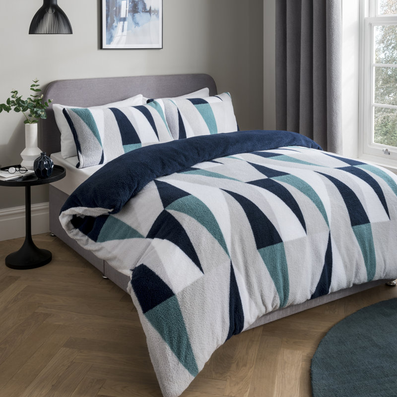 Corrigan Studio Marview Geometric Shapes Duvet Cover Set with Pillowcases, 230 x 220cm Duvet Cover + 2 Standard, Navy