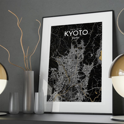 Kyoto City Map in Luxe 1 Piece Wall Art