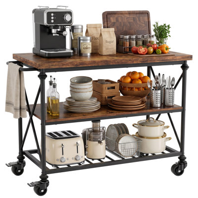 3-Tier Kitchen Table With Wheels And Storage Shelves