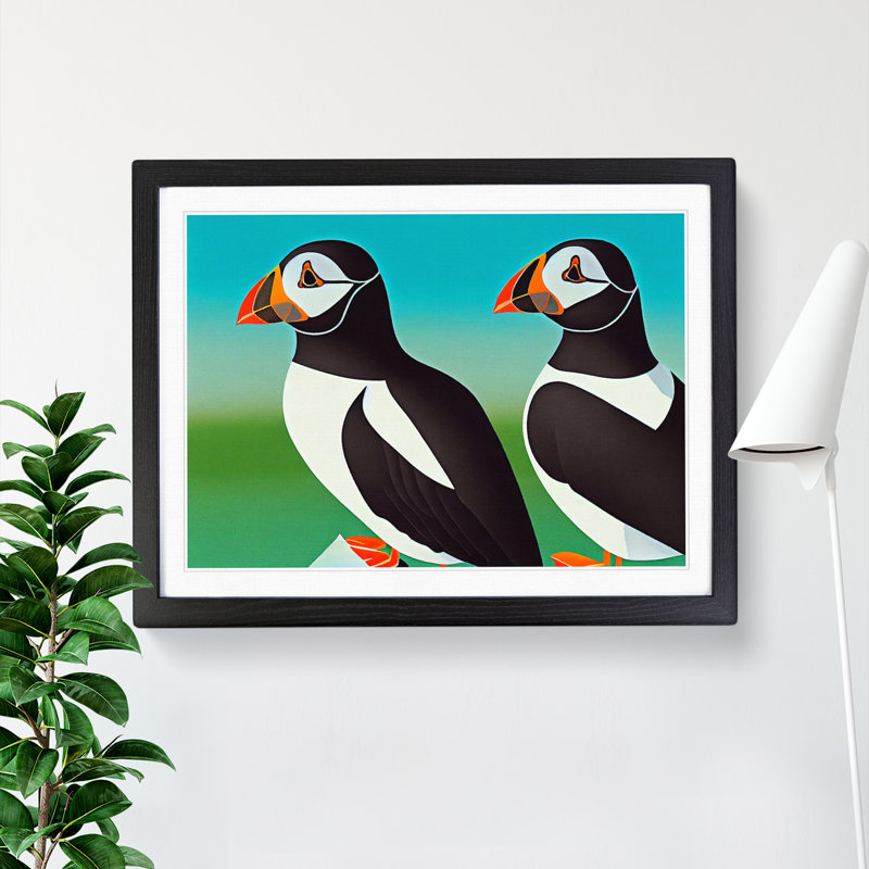 Puffin Birds Vol.2 - Single Picture Frame Print, Black, 34cm H x 46cm W x 2cm D