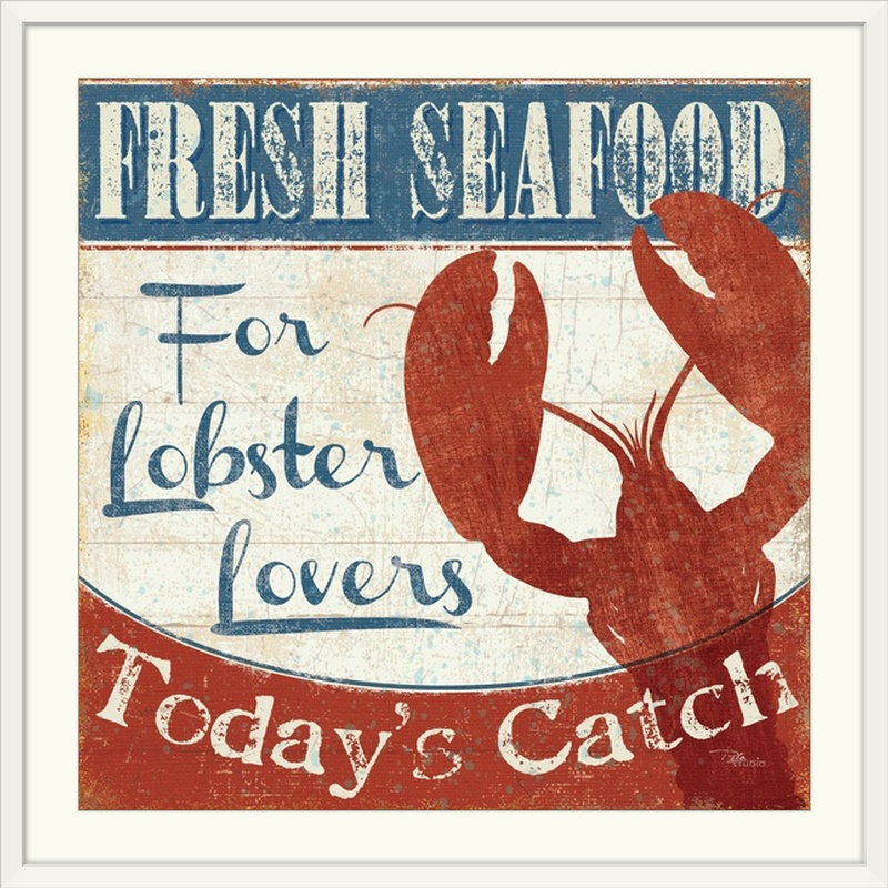 «i rétro, annonce Fresh Seafood, H 20" x l 20" x P 1", Cadre blanc
