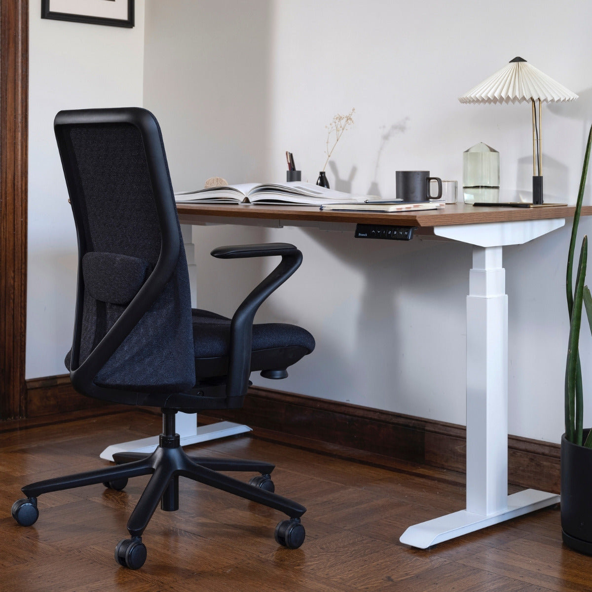 Standing Desk, Walnut, 52" H x 48" W x 30" D, White
