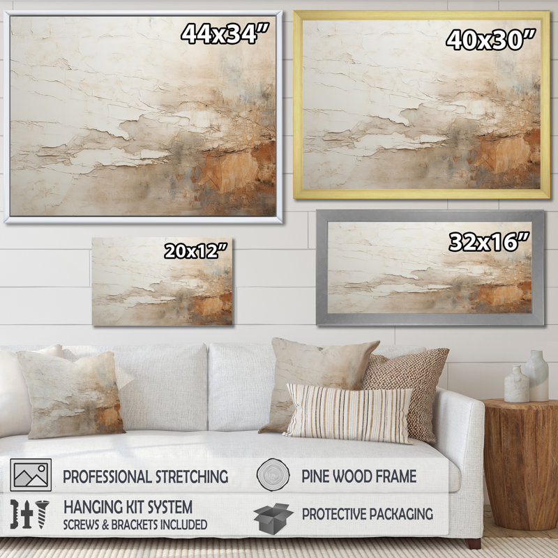 «Beige and Brown Paint Fusion», peinture abstraite sur toile, Cadre photo unique, H 30 po x l 40 po, Doré