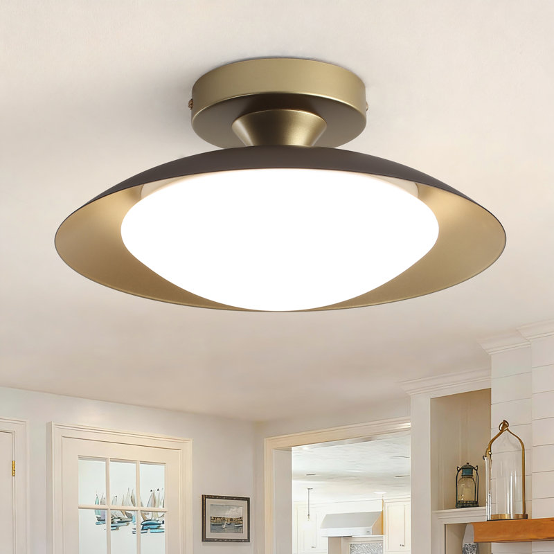 11.8" Dimmable Led Dome Semi Flush Mount, Black/Gold
