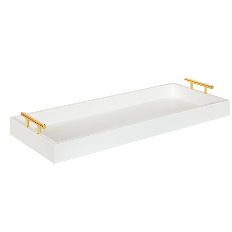 Norvan 24'' W Rectangular Decorative Tray , White/Gold