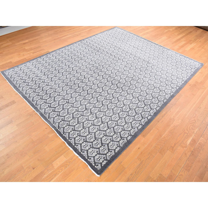 Tapis en laine noué à la main à motif cachemire turc gris 9 pi x 12 pi 58965D87D2CD4C858A0A2D930EAF073F