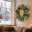Pre-Lit Artificial Christmas Wreath - 24in with 50 Warm White LED Lights, Pine Cones, Frosted Departments, Battery Operated, Indoor/Outdoor Holiday Decor for Front Door, Wall, Window