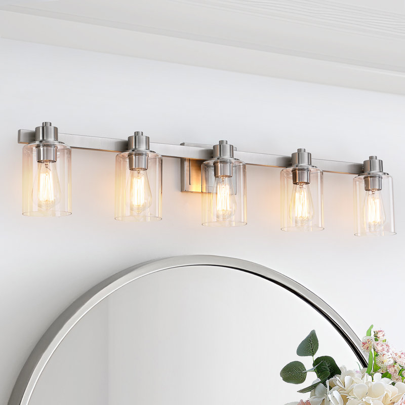 40'' 5-Light Nickel Vanity Light with Glass Shade, 5 Lights, Brushed Nickel
