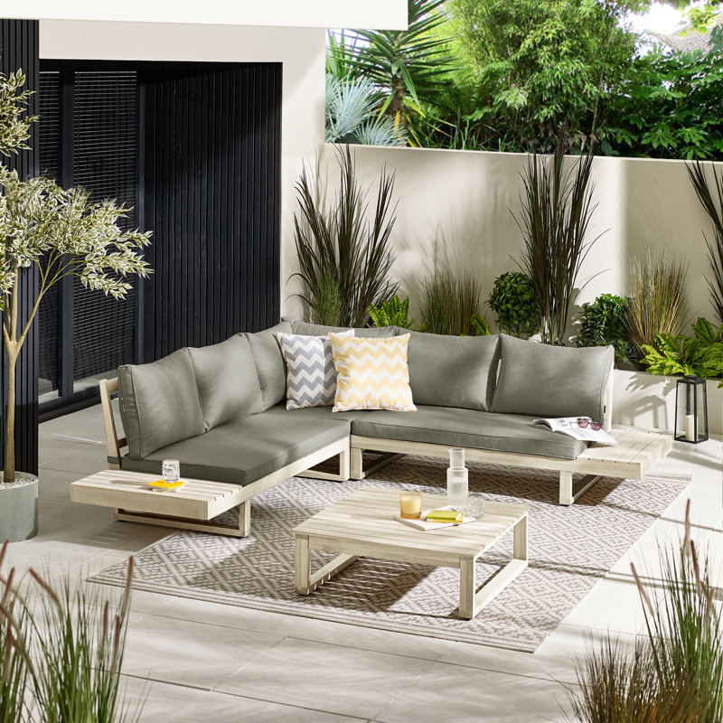 Ensemble de conversation en bois massif pour 6 personnes avec table basse Giyana - Lounge For Modern Garden