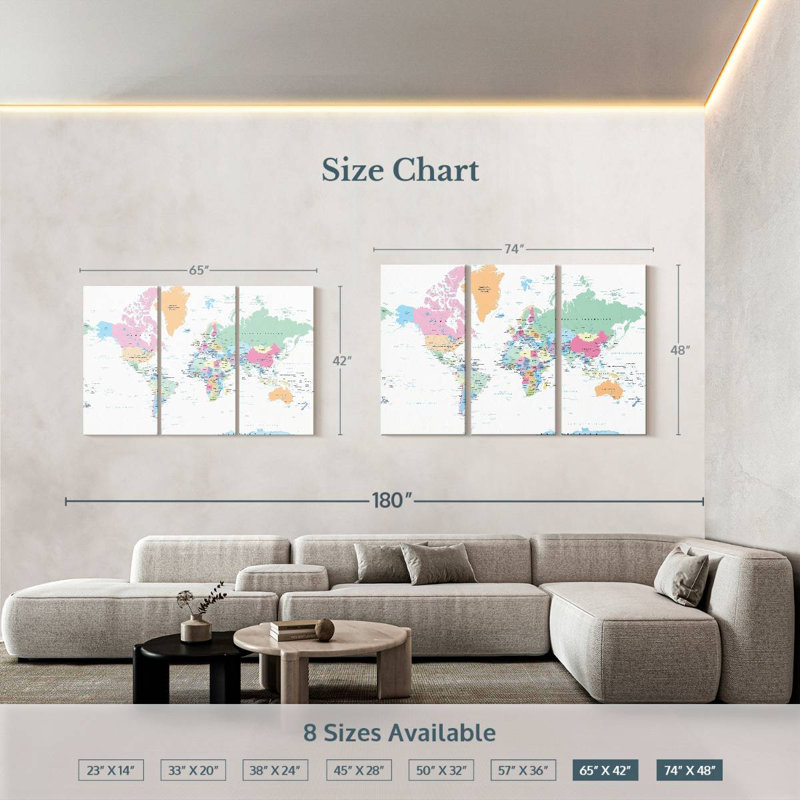 Carte du monde pastel Keiri, H 42 po x l 65 po
