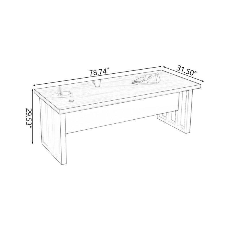 Bureau noyer + bois massif rectangulaire noir + fer, H 29,53 po x l 78,74 po x P 31,5 po, Brun noyer