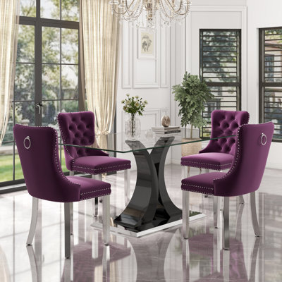Rectangle Tempered Glass Dining Table Set