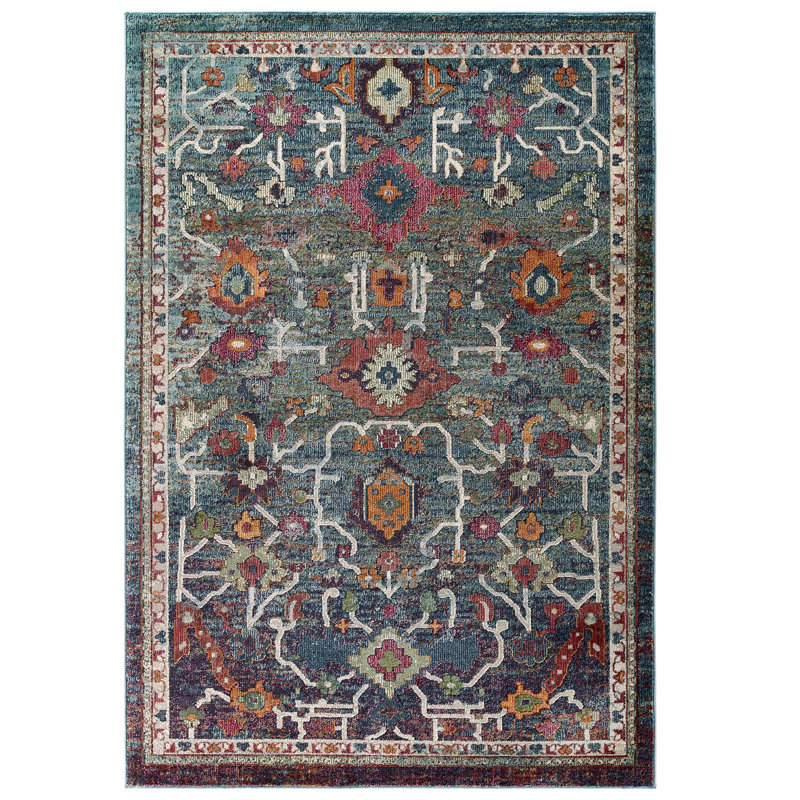 Modway Porch & Den Lanham Distressed Floral Area Rug, Rectangle 5' x 8'
