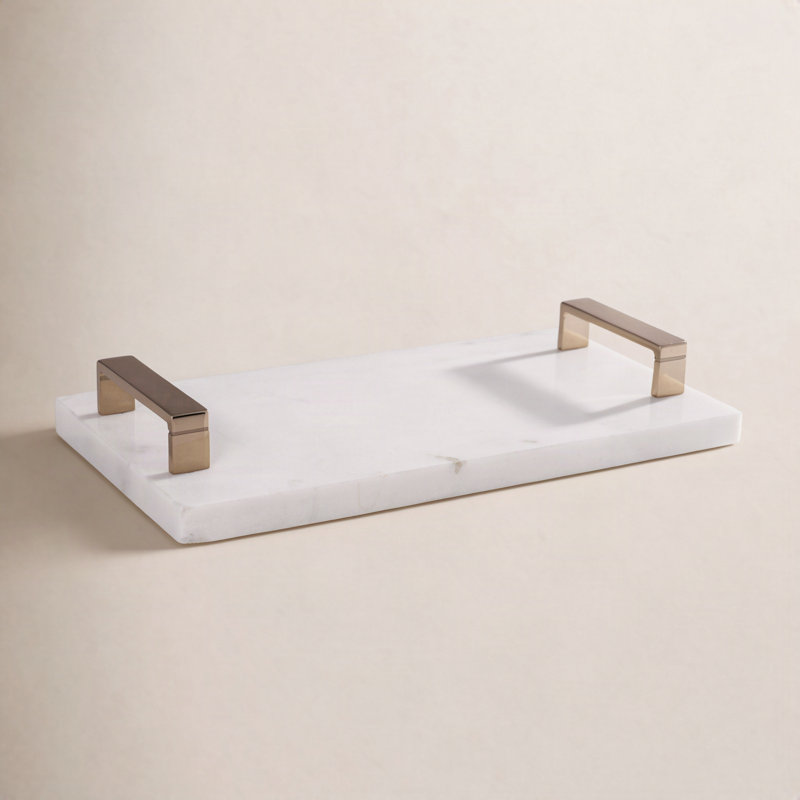 13" Long Marble Tray with Gold Handles