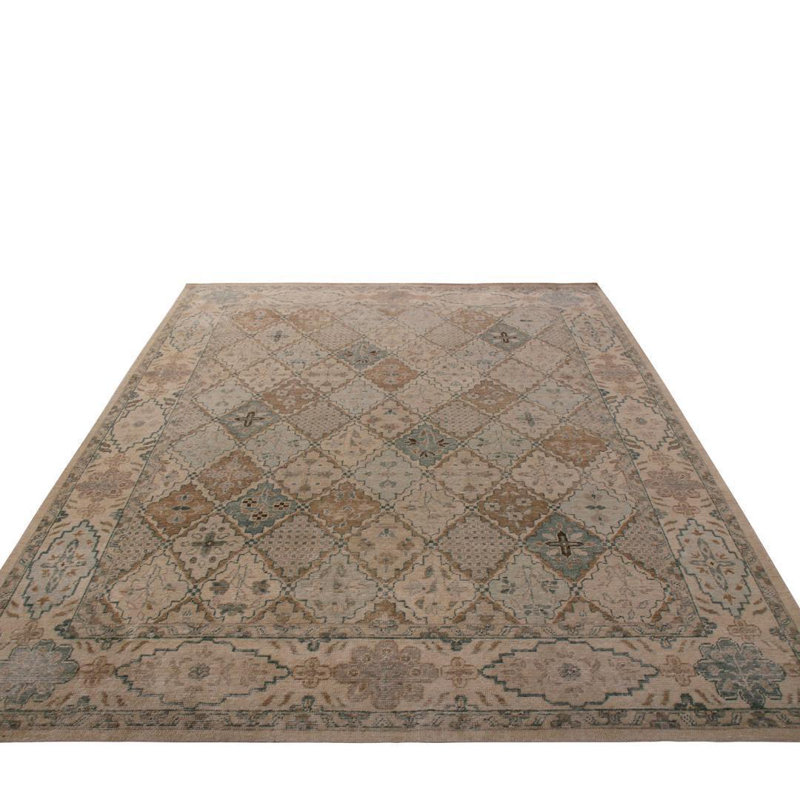 Distressed Homage Hand Knotted Wool Geometric Area Rug, Rectangle 8' x 10'