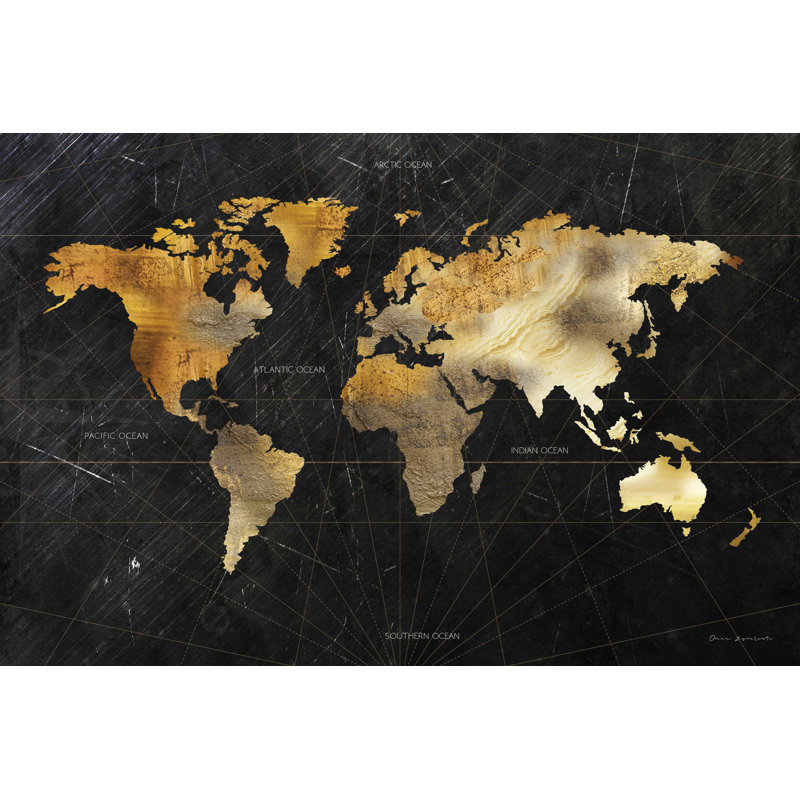 Dramatic World Map - Impression sur toile tendue, H 20 po x l 30 po, Non, Toile tendue