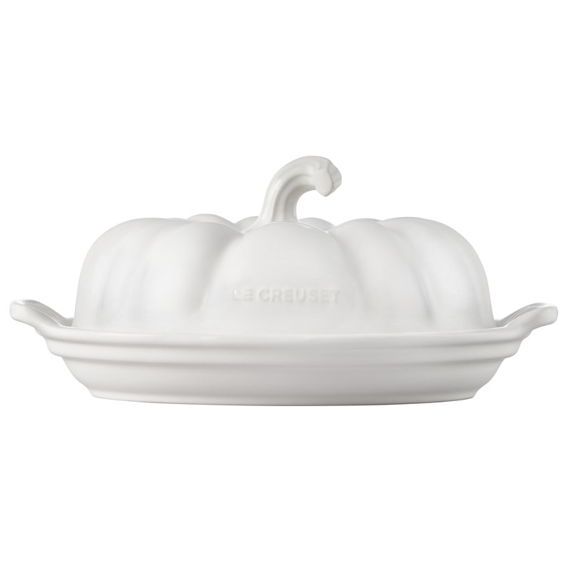 Le Creuset Figural Pumpkin Covered Butter Dish, White