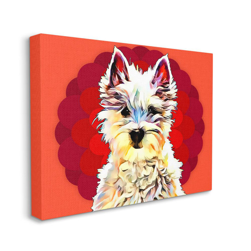 «Colorful Westie Dog Over Motif Pop Art Pet» par Kim Curationa - impression d'art graphique sur bois, Toile tendue