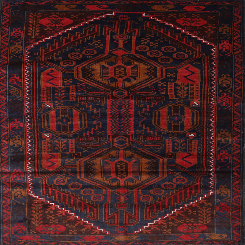 Tapis traditionnel mehroon/noir/crème Campisano, Rond 7 pi