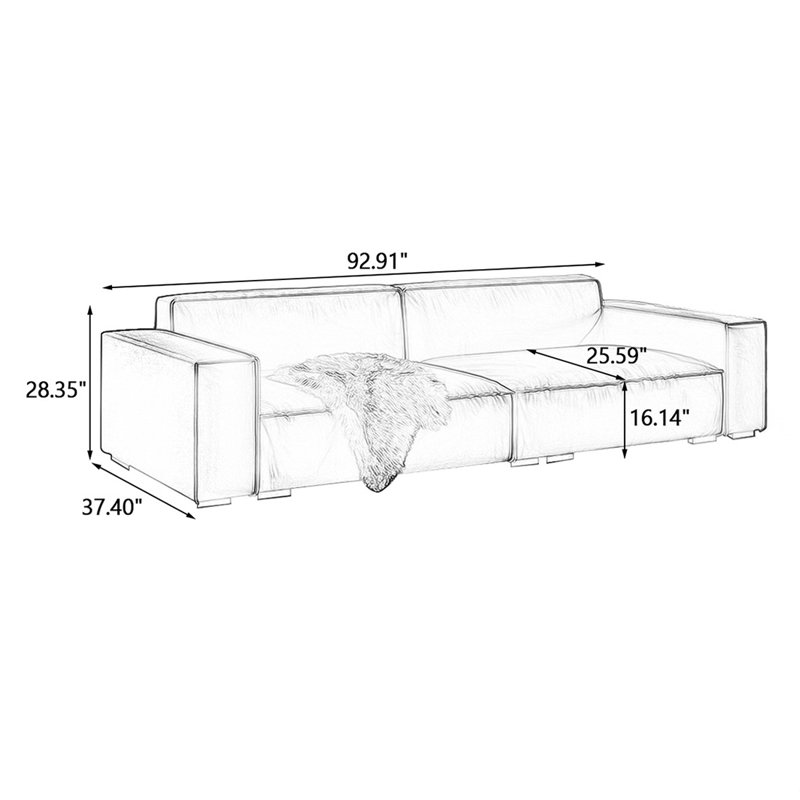 Canapé modulaire orange en cuir véritable, H 28,35 po x l 92,91 po x P 37,4 po, 3, Orange