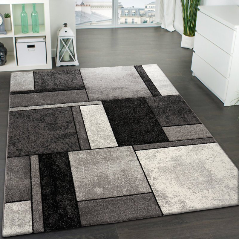 Furlon Abstract Machine Woven Polypropylene in Gray/White, Rectangle 5'3" x 7'7"