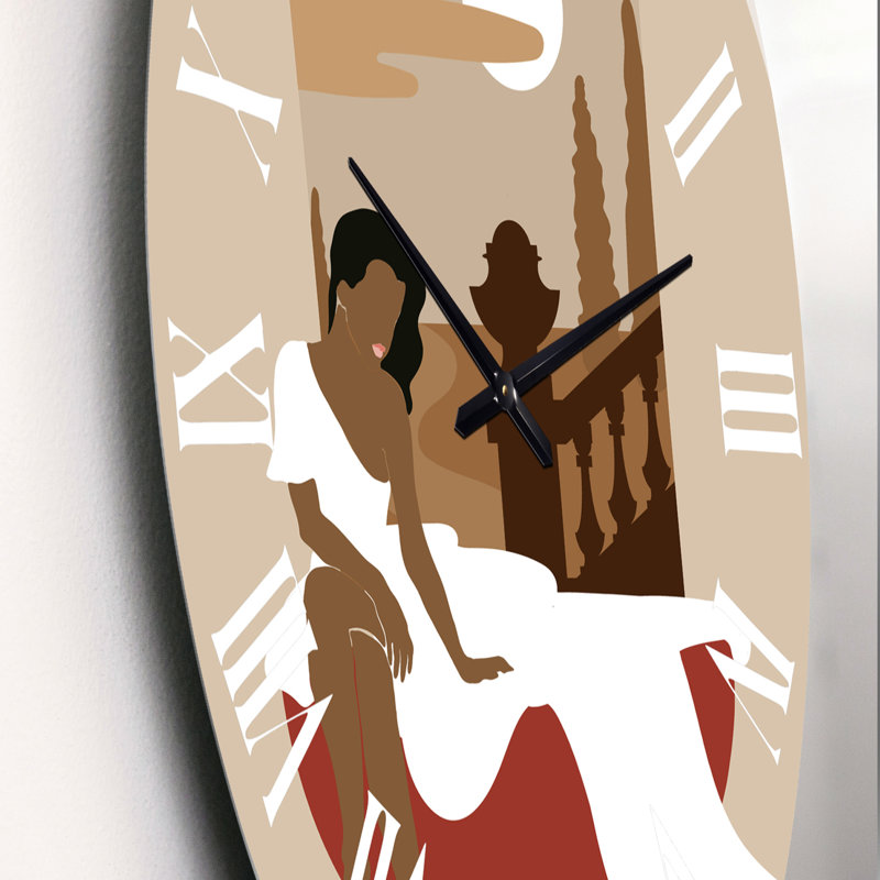Illustration minimaliste d'une fille assise en robe longue - horloge murale moderne, Petit