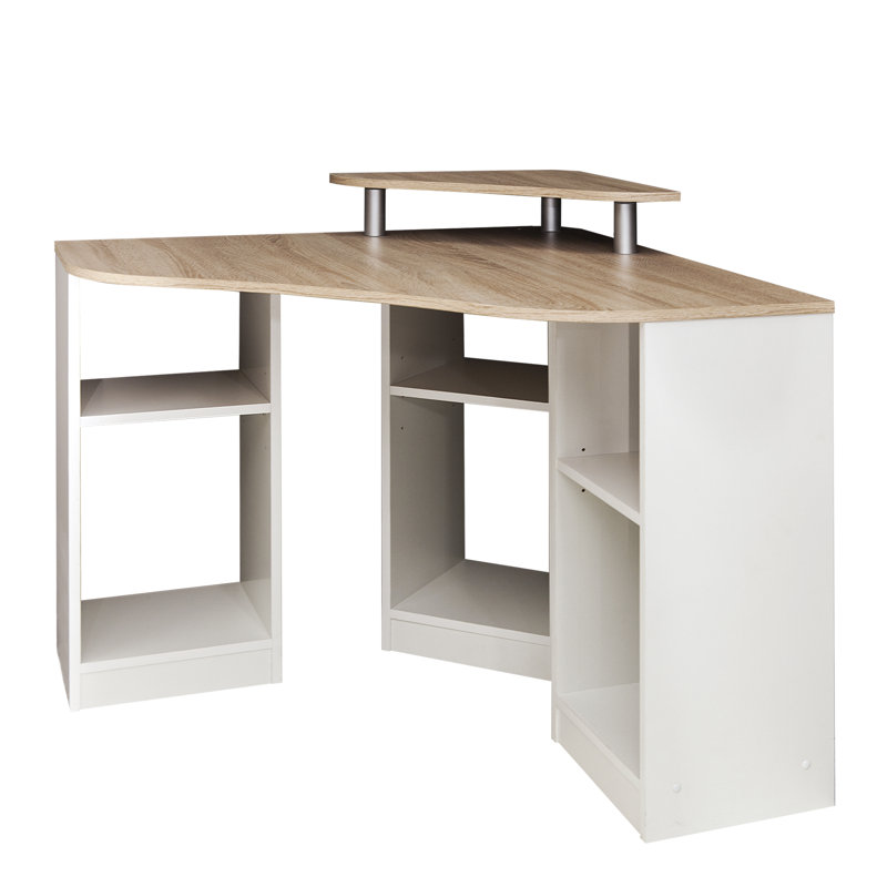 Bismuth Corner Writing Desk, Natural Oak/White, 82cm H x 94cm W x 94cm D